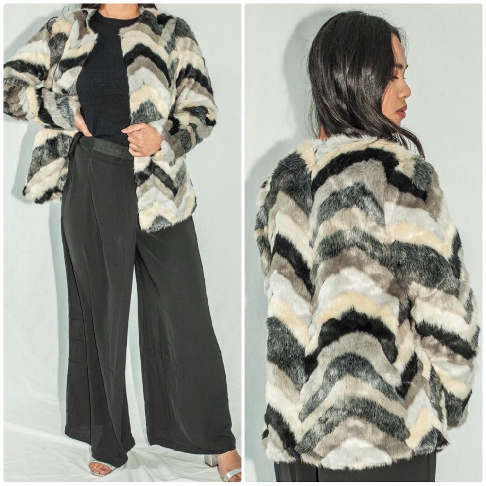 Chevron Faux Fur Coat BRAND NEW!